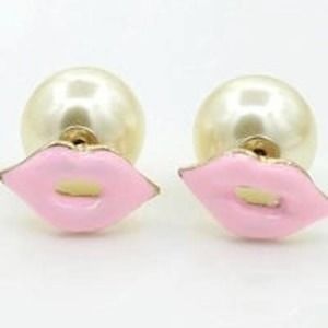 Double Sided Pink Lips Kiss Earrings